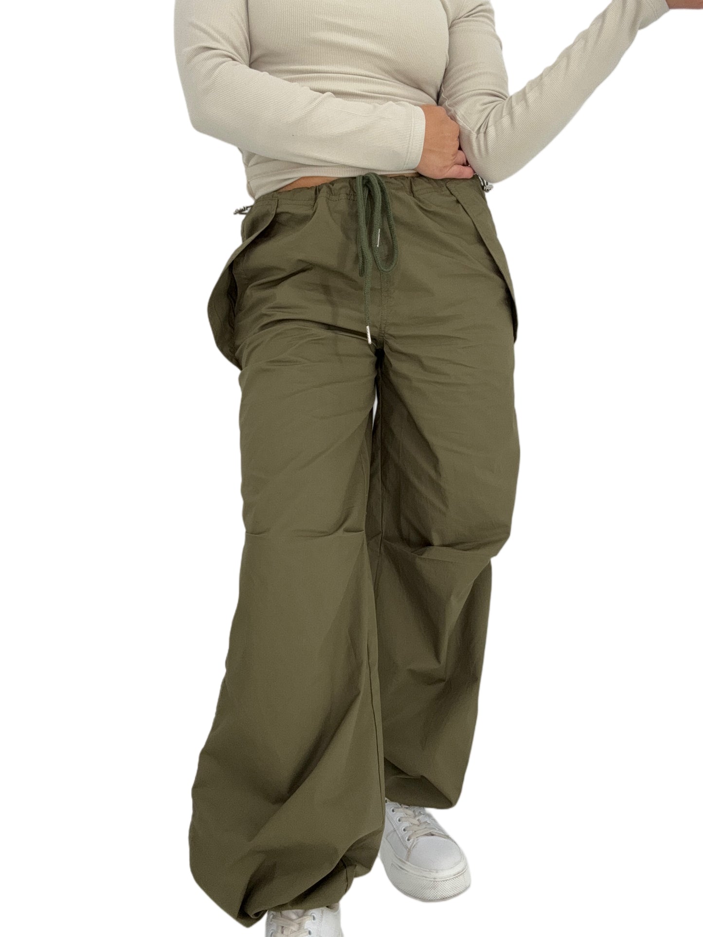 Can’t Stop Me Parachute Pants, wide leg utility pants with drawstring waist and jogger hem