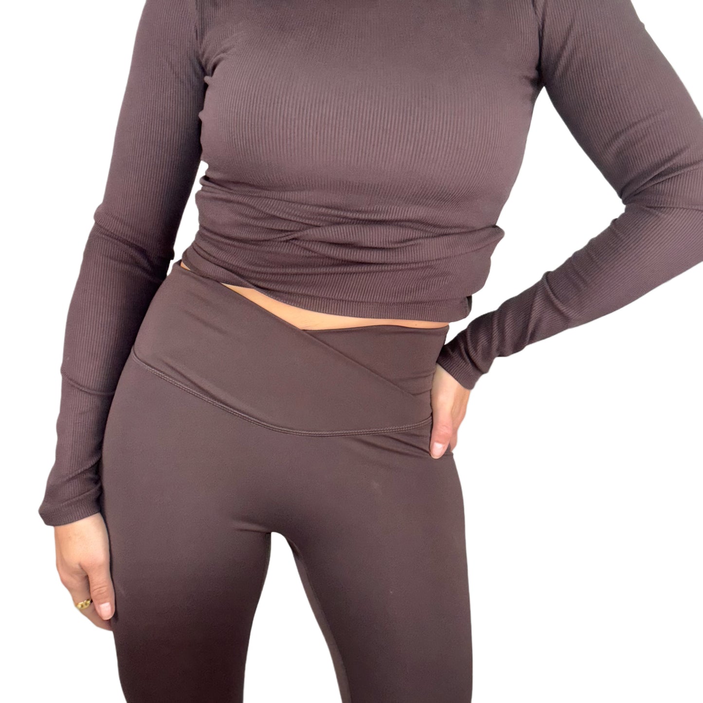 Butter-Soft High Waist Crossover Flare Leggings – Seamless Front