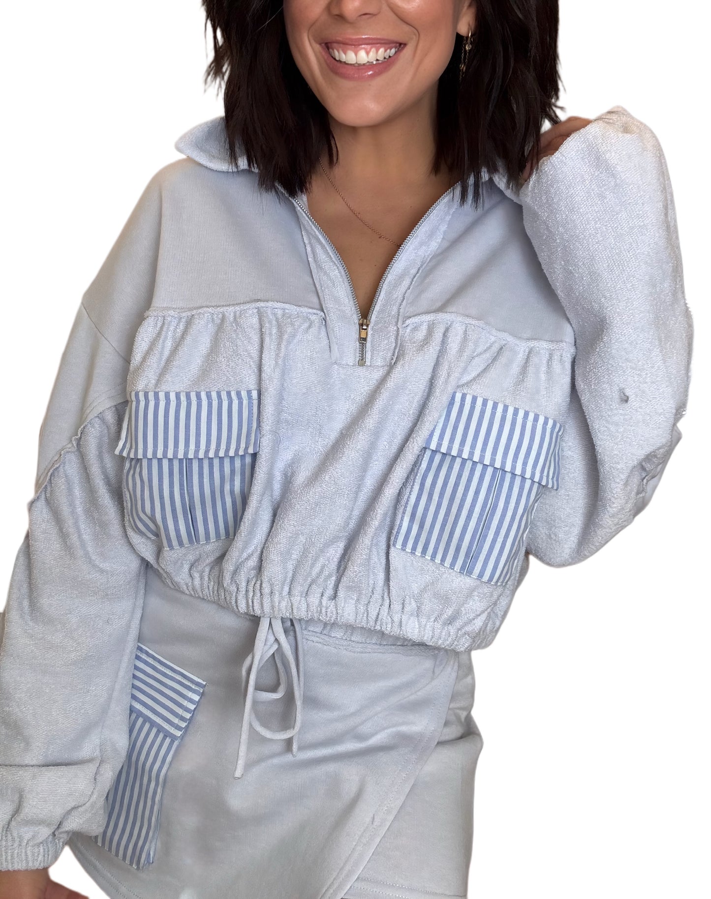 Striped Terry Half Zip