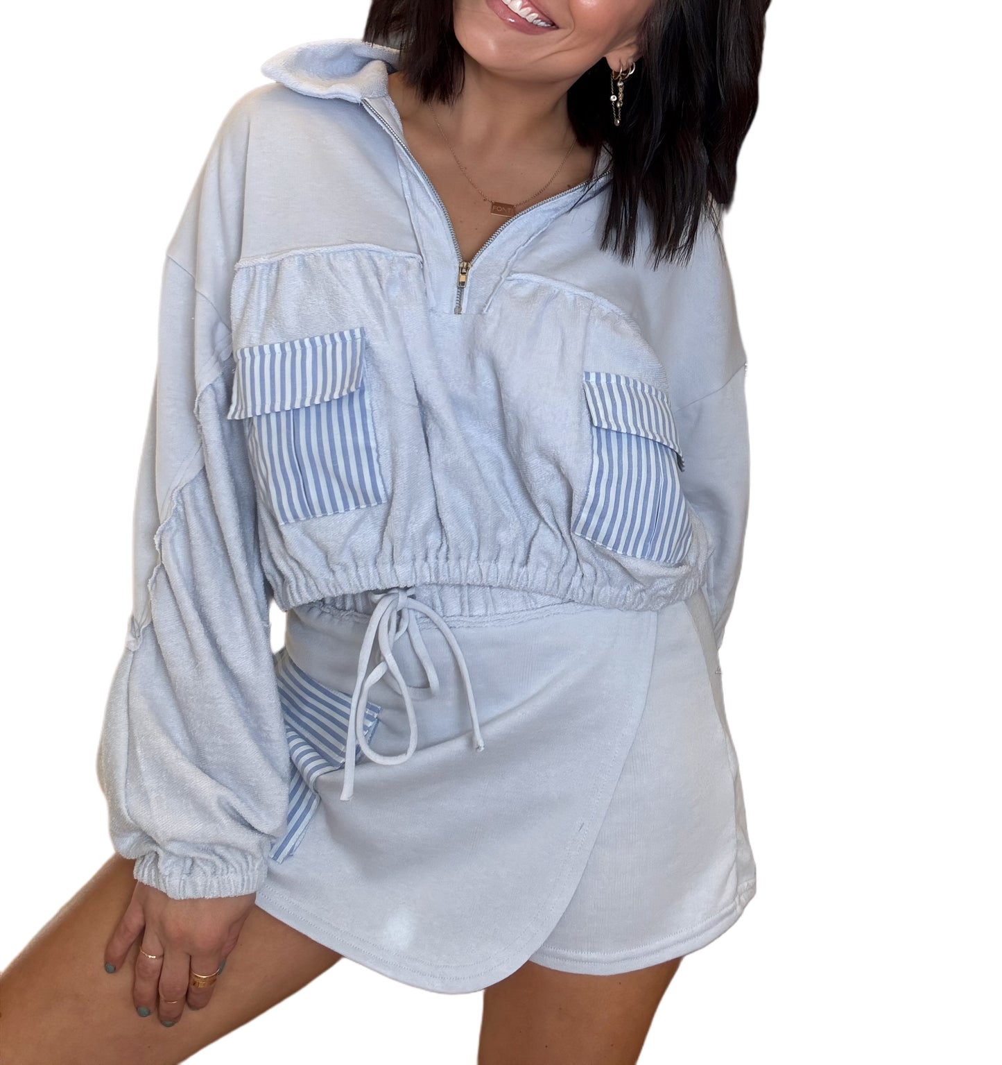 Striped Terry Half Zip