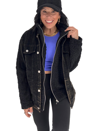 Teddy Bear Black Denim Jacket