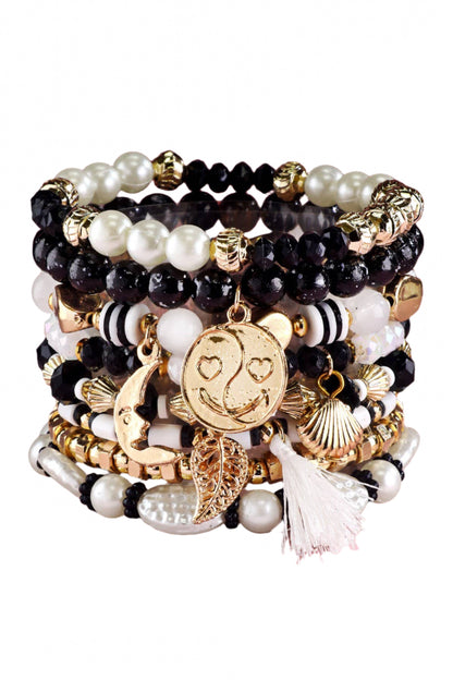 8 Layered Multi-Bead Bracelet with Accent Charms