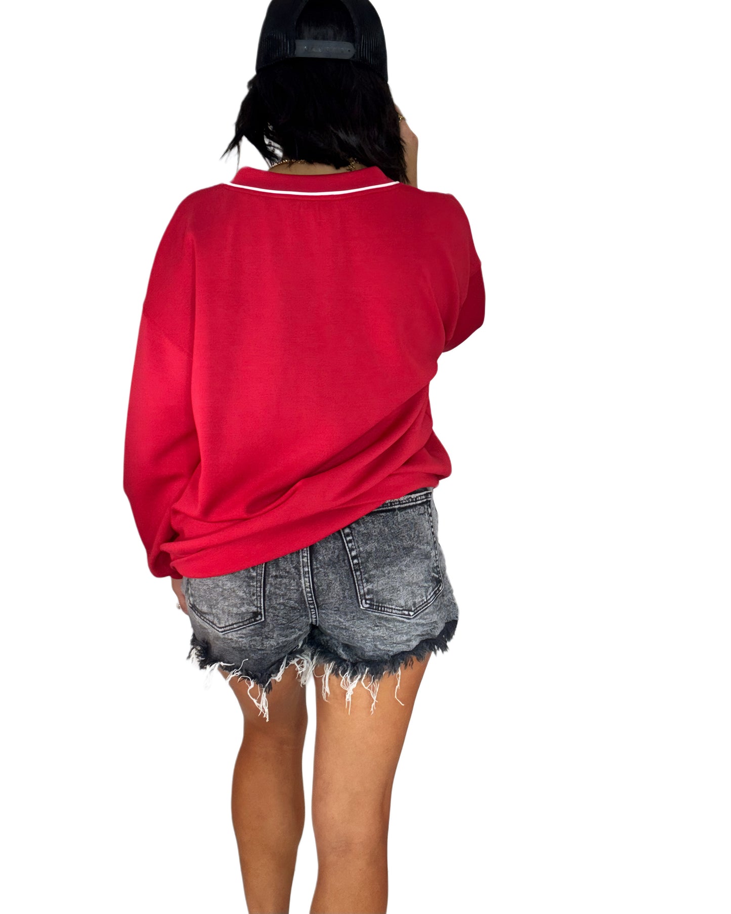 Red Tipped V-Neck Knit Sweater