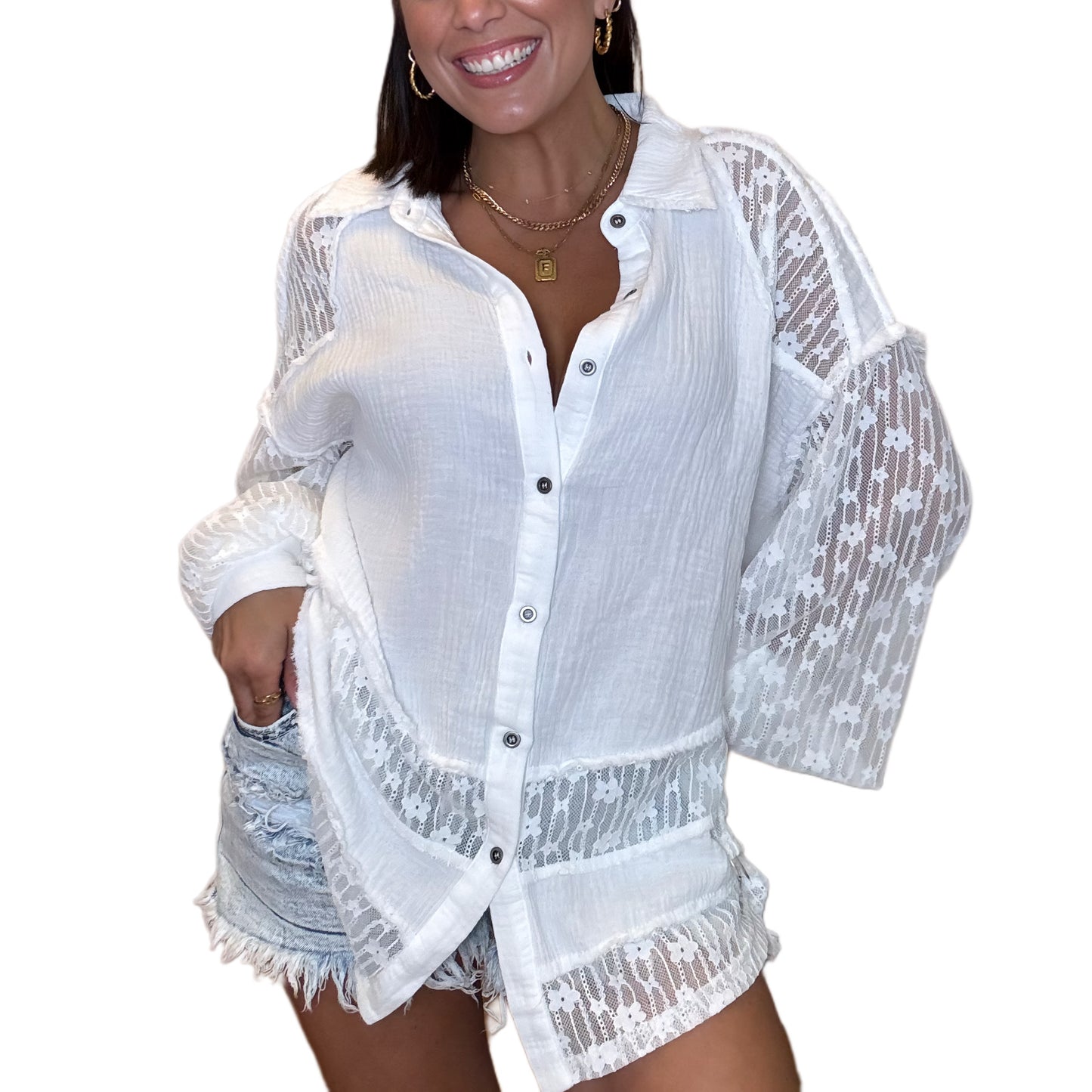 Flirty Lace Button Down