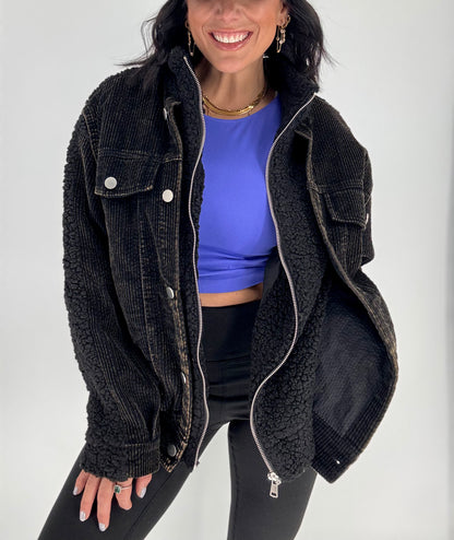 Teddy Bear Black Denim Jacket